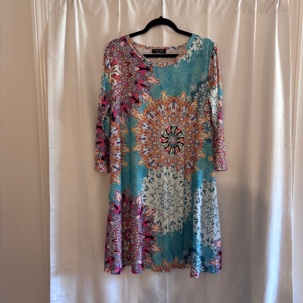 Couer De Vague A-line Tunic Swing Dress ~ Boho print ~ 2X